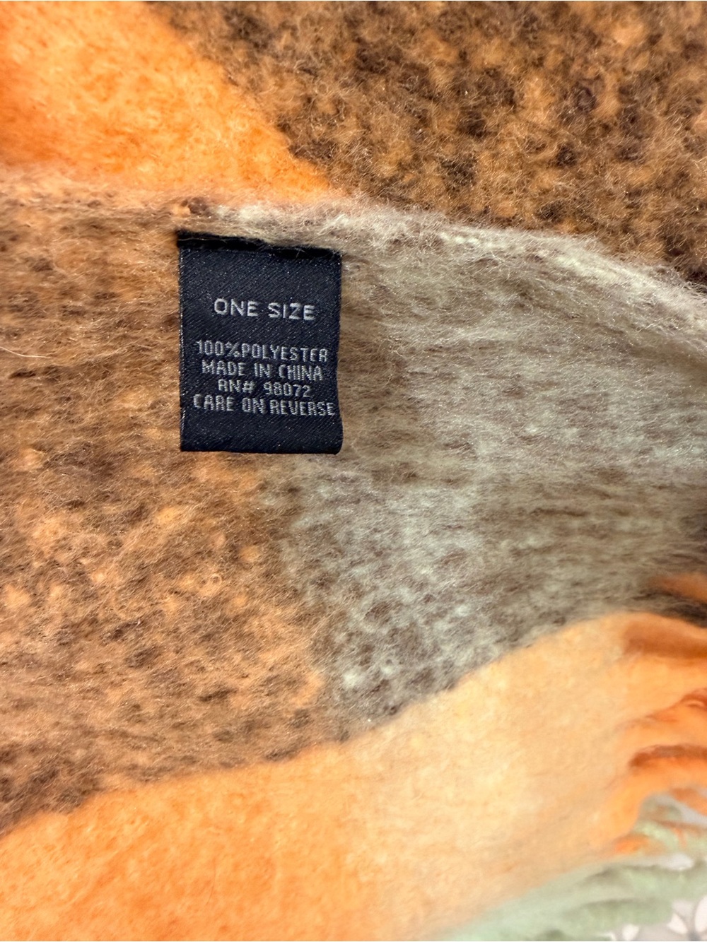 Steve Madden Multicolor Plaid Oversized Fringe Scarf Wrap Orange Brown Mint Boho - Picture 7 of 9